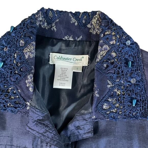 Coldwater Creek Silk Blend Shantung Jacket Size Small Embroidered Blue - Picture 5 of 10